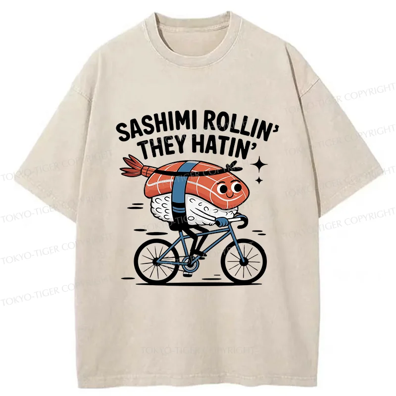 Tokyo-Tiger Sushi On A Bike Washed T-Shirt
