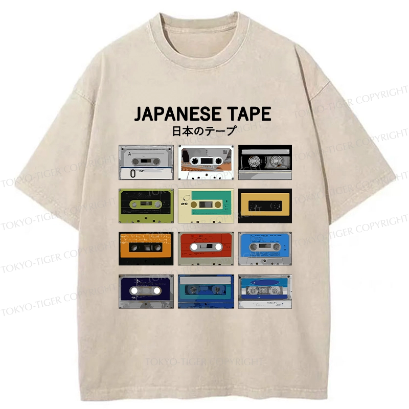 Tokyo-Tiger Retro Japanese Tapes Washed T-Shirt