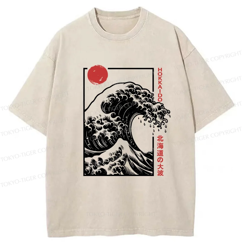 Tokyo-Tiger Japanese Ukiyoe Wave Washed T-Shirt