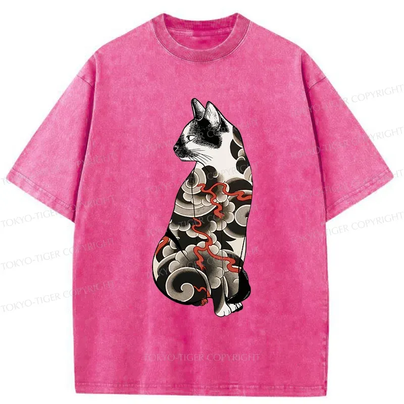Tokyo-Tiger Tattoo Cat Washed T-Shirt