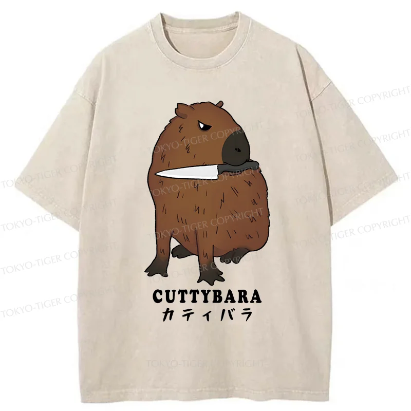 Tokyo-Tiger Cuttybara Funny Washed T-Shirt