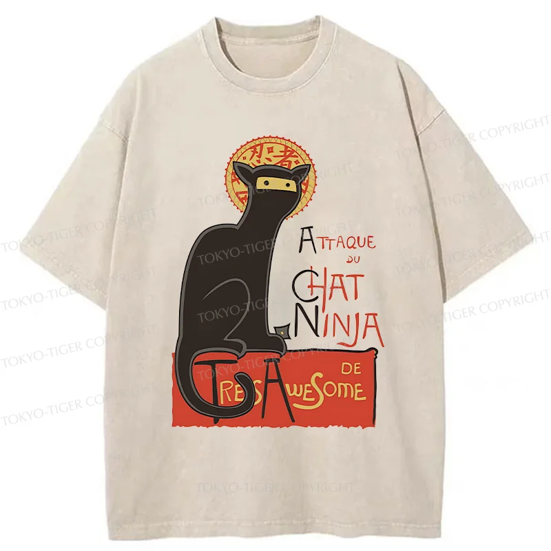 Tokyo-Tiger Ninja Cat Poster Washed T-Shirt
