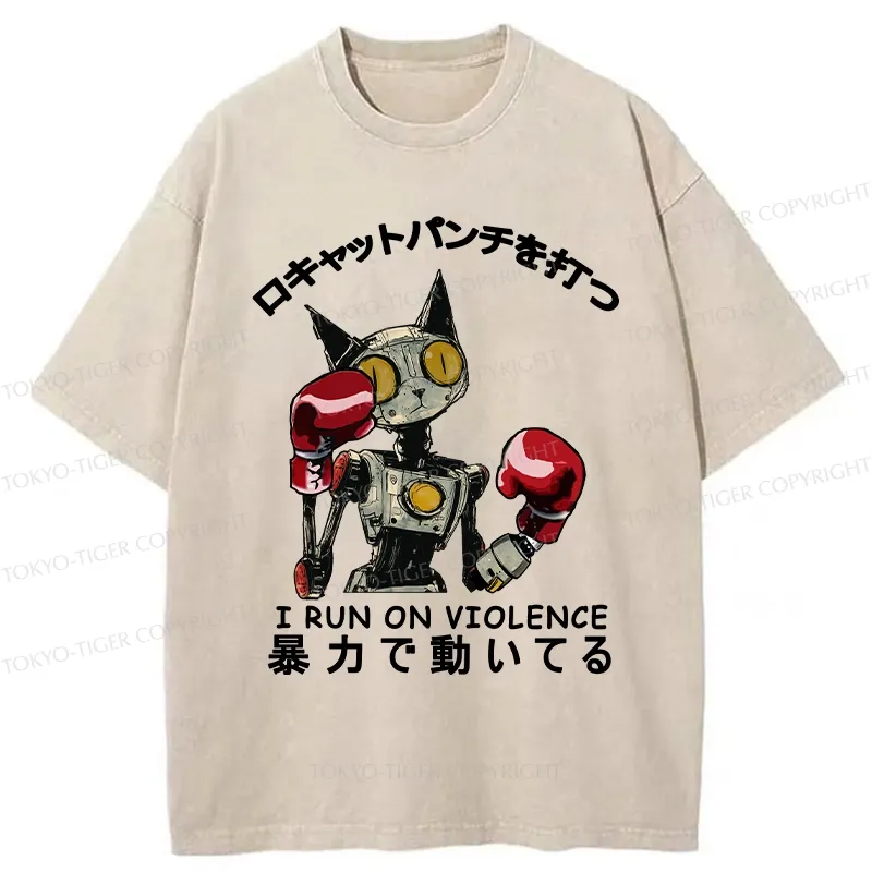 Tokyo-Tiger Boxing Robot Cat Washed T-Shirt