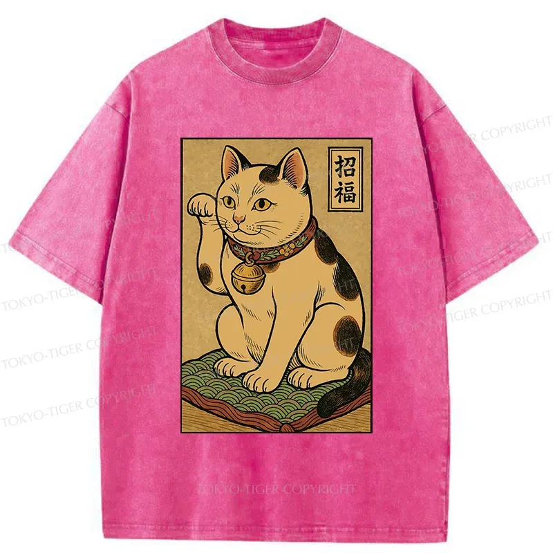 Tokyo-Tiger Retro Lucky Cat Washed T-Shirt