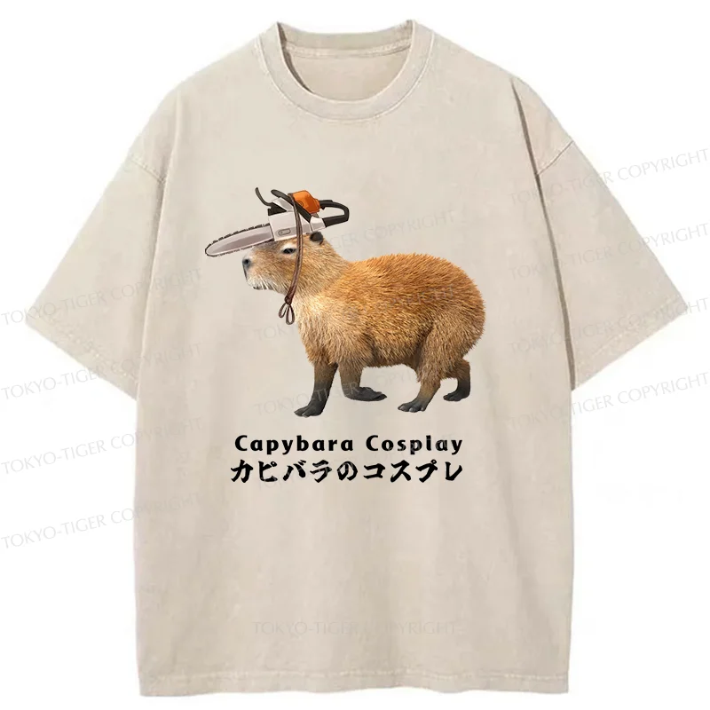 Tokyo-Tiger Capybara Cosplay Washed T-Shirt
