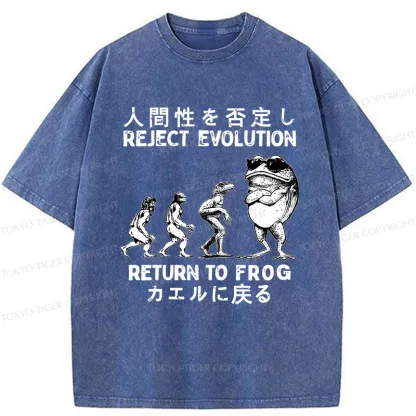 Tokyo-Tiger Reject Evolution Return To Frog Funny Washed T-Shirt