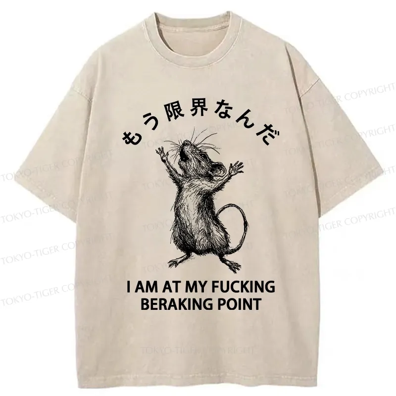 Tokyo-Tiger Funny Crash Mouse Washed T-Shirt