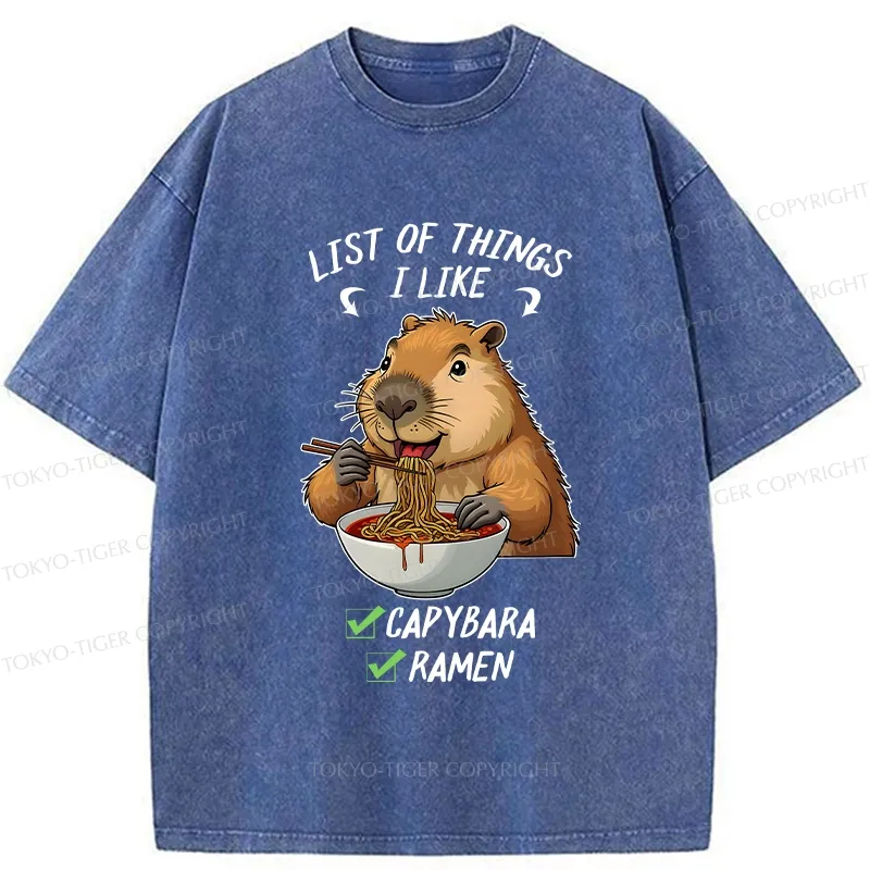 Tokyo-Tiger Capybara And Ramen Are My Favorites Washed T-Shirt