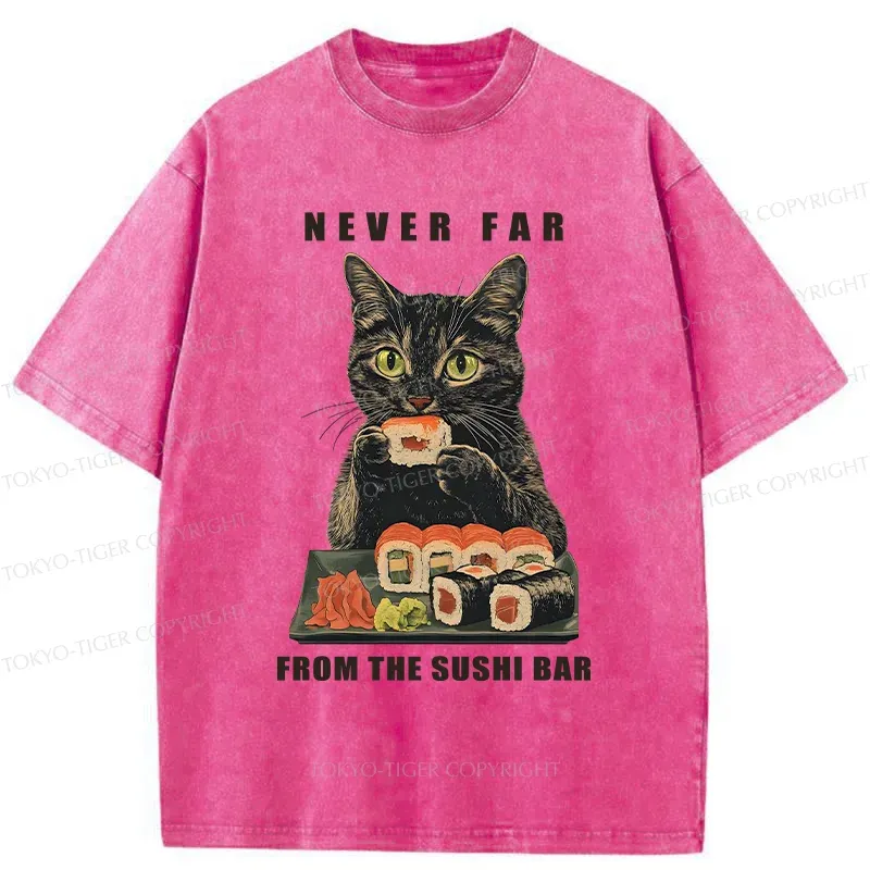 Tokyo-Tiger Cat Eating Sushi Vintage Washed T-Shirt