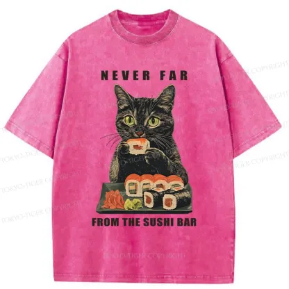Tokyo-Tiger Cat Eating Sushi Vintage Washed T-Shirt