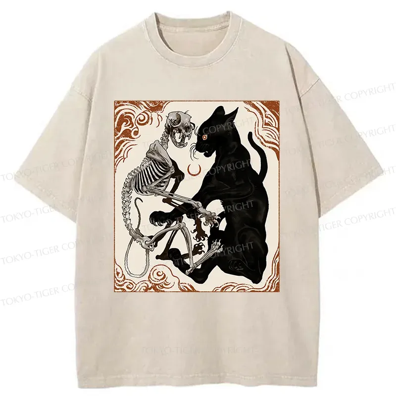 Tokyo-Tiger Twin Cats Washed T-Shirt