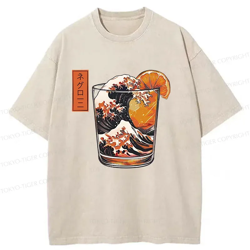 Tokyo-Tiger Ukiyoe Wine Cup Washed T-Shirt