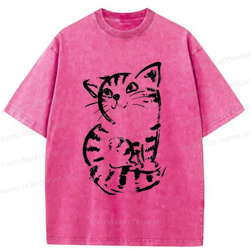 Tokyo-Tiger Retro Japanese Cat Washed T-Shirt