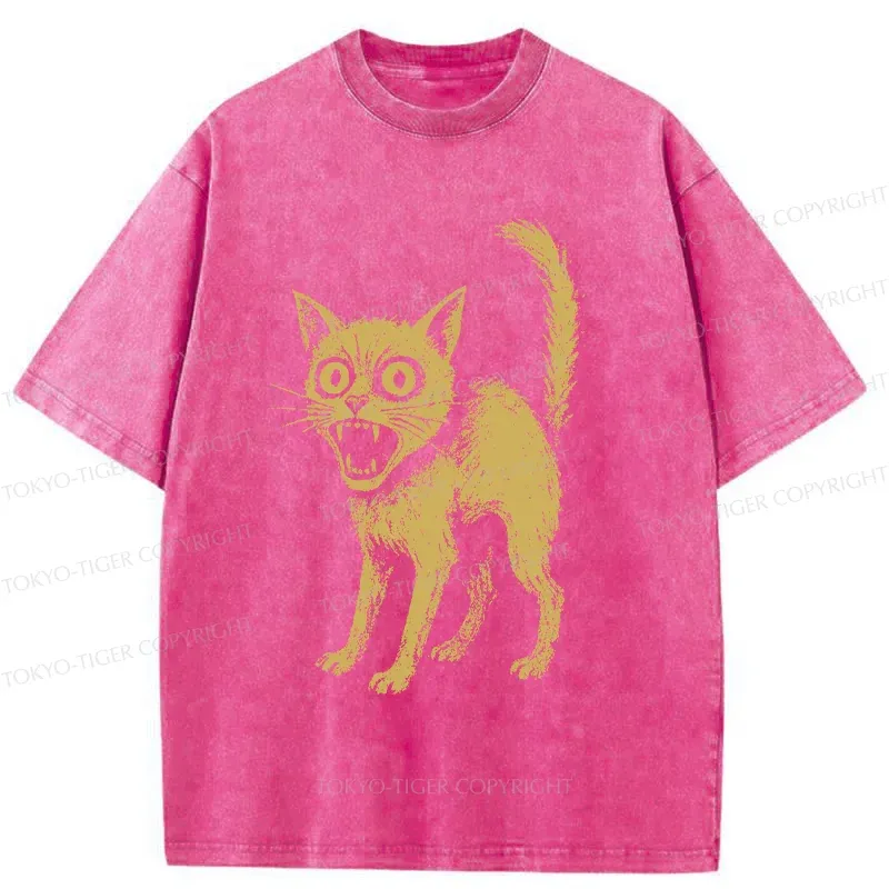 Tokyo-Tiger Frightened Cat Washed T-Shirt