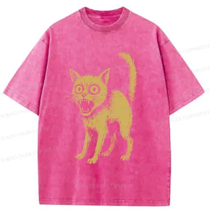 Tokyo-Tiger Frightened Cat Washed T-Shirt