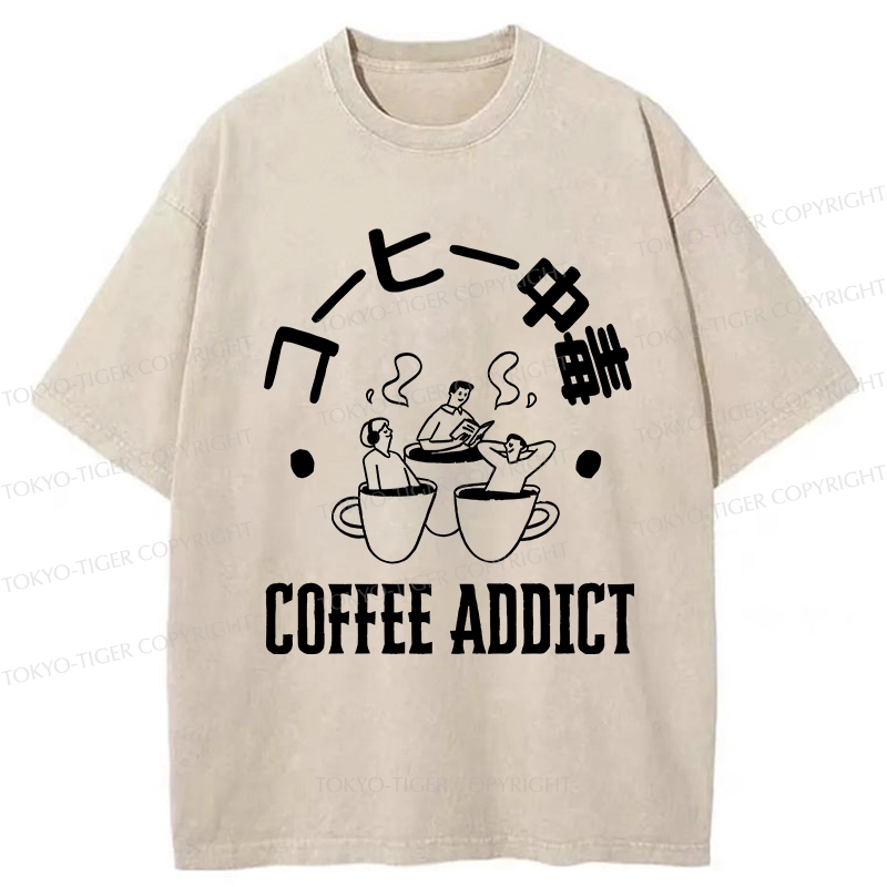 Tokyo-Tiger Funny Addiction To Coffee Washed T-Shirt