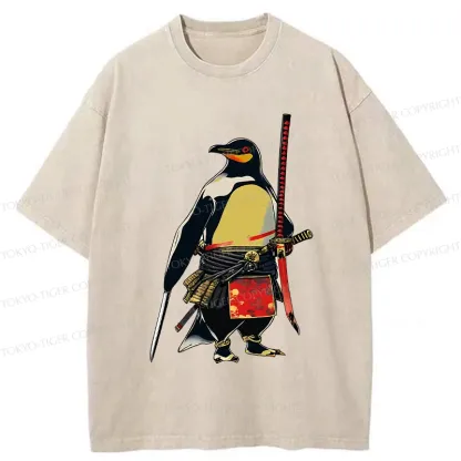 Tokyo-Tiger Samurai Penguin Washed T-Shirt