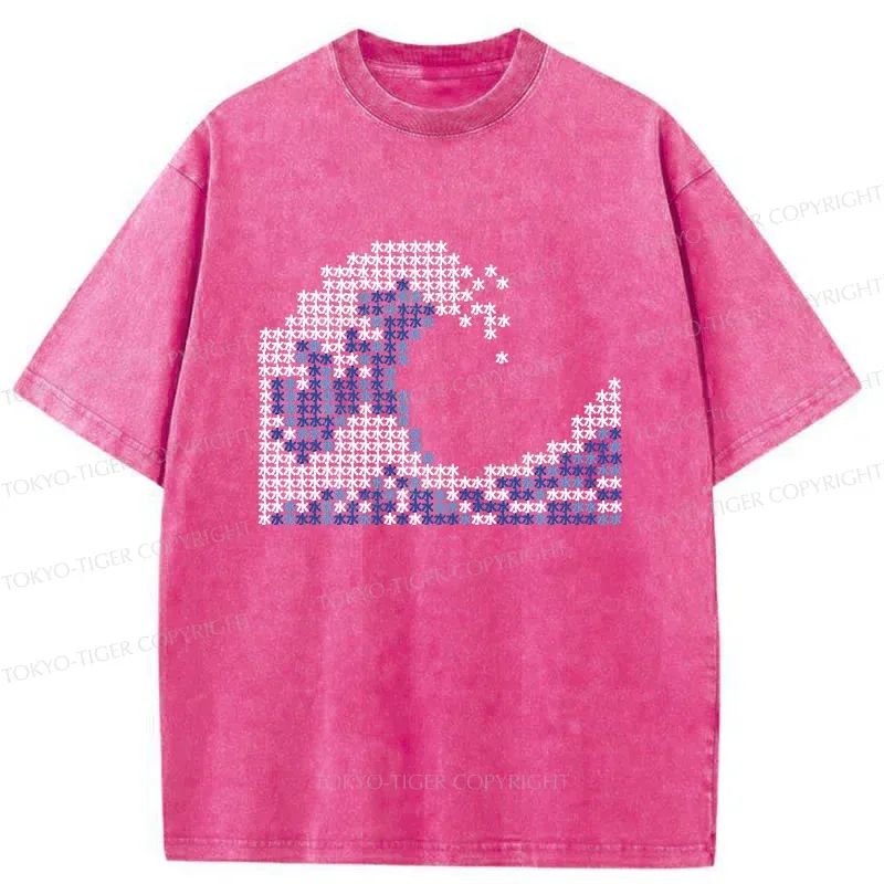 Tokyo-Tiger Ukiyo-e Waves Kanji Washed T-Shirt