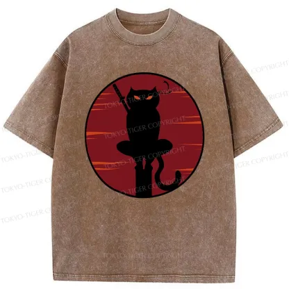 Tokyo-Tiger Japanese Ninja Black Cat Washed T-Shirt