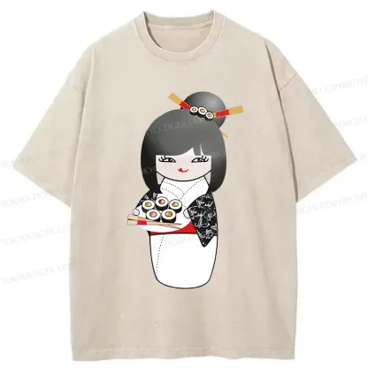 Tokyo-Tiger Kokeshi Makes Sushi Washed T-Shirt