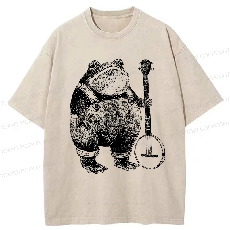 Tokyo-Tiger Vintage Frog Playing Banjo Washed T-Shirt