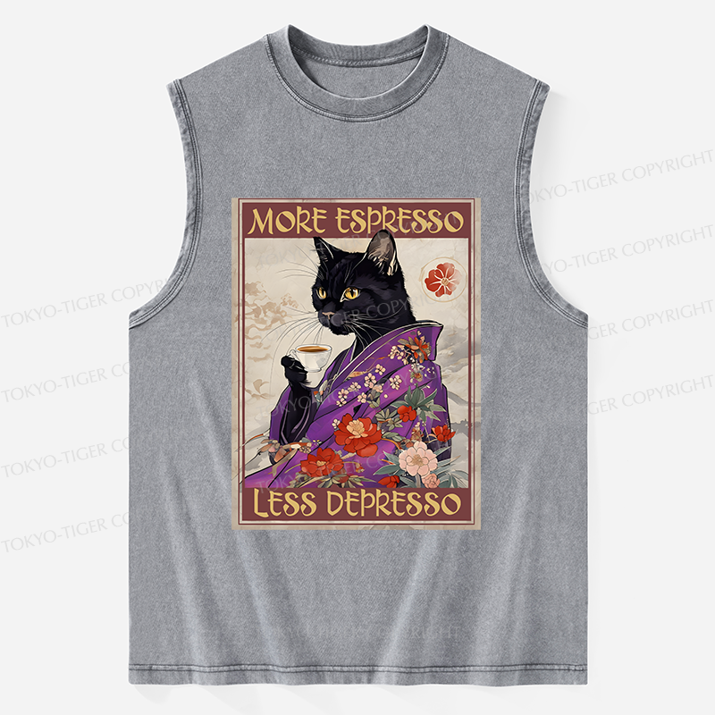 Tokyo-Tiger Japanese Cat Drinking Coffee Washed Tank