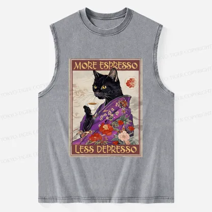Tokyo-Tiger Japanese Cat Drinking Coffee Washed Tank