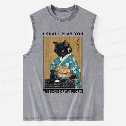 Tokyo-Tiger Funny Playing Music Black Cat Washed Tank