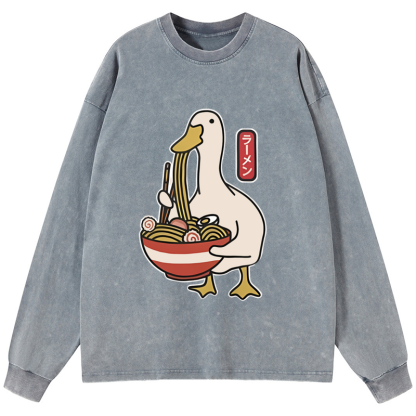 Tokyo-Tiger Ramen Lover Goose Washed Long Sleeve T-Shirt