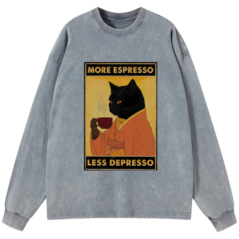 Tokyo-Tiger Increase Espresso Decrease Distress Washed Long Sleeve T-Shirt