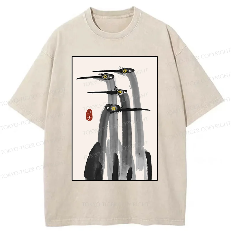 Tokyo-Tiger Japanese Crane Poster Washed T-Shirt