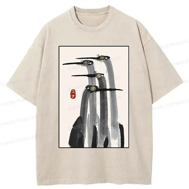Tokyo-Tiger Japanese Crane Poster Washed T-Shirt