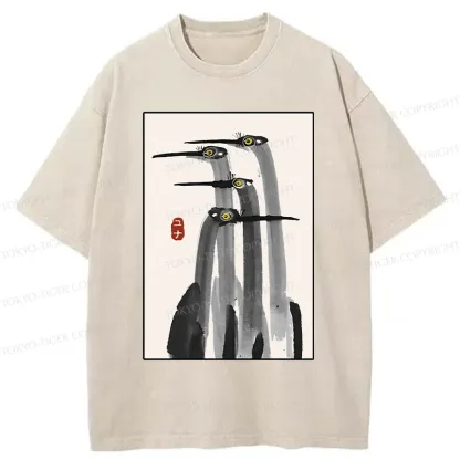 Tokyo-Tiger Japanese Crane Poster Washed T-Shirt