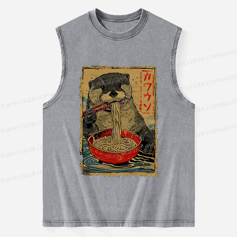 Tokyo-Tiger Otter Eating Ramen Japan Washed Tank