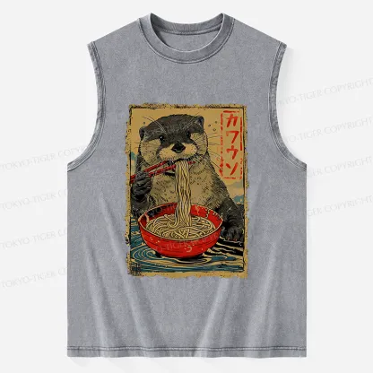 Tokyo-Tiger Otter Eating Ramen Japan Washed Tank