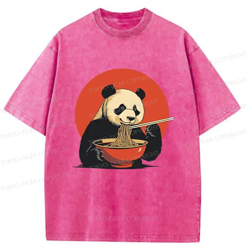 Tokyo-Tiger Panda Eating Ramen Washed T-Shirt