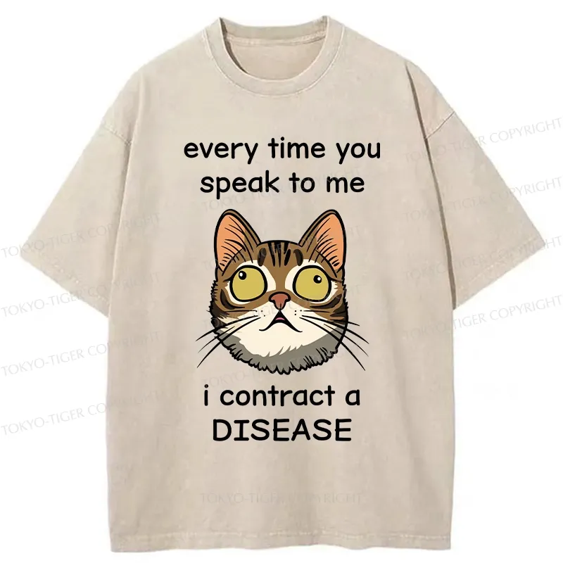 Tokyo-Tiger Funny Cat Rolling Eyes Washed T-Shirt