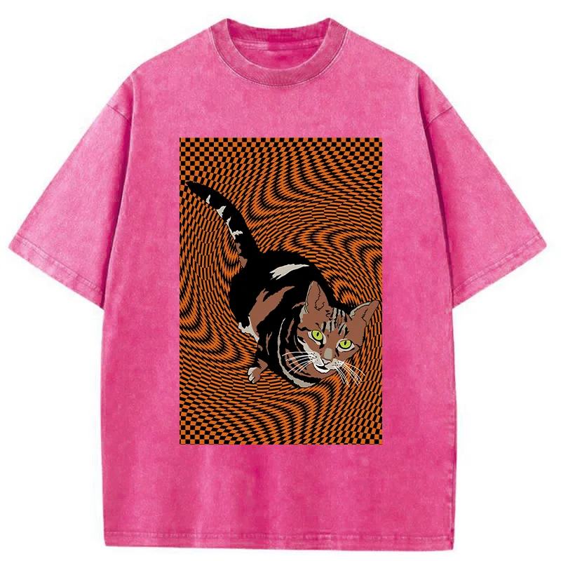 Tokyo-Tiger Psychedelic Orange Cat Washed T-Shirt