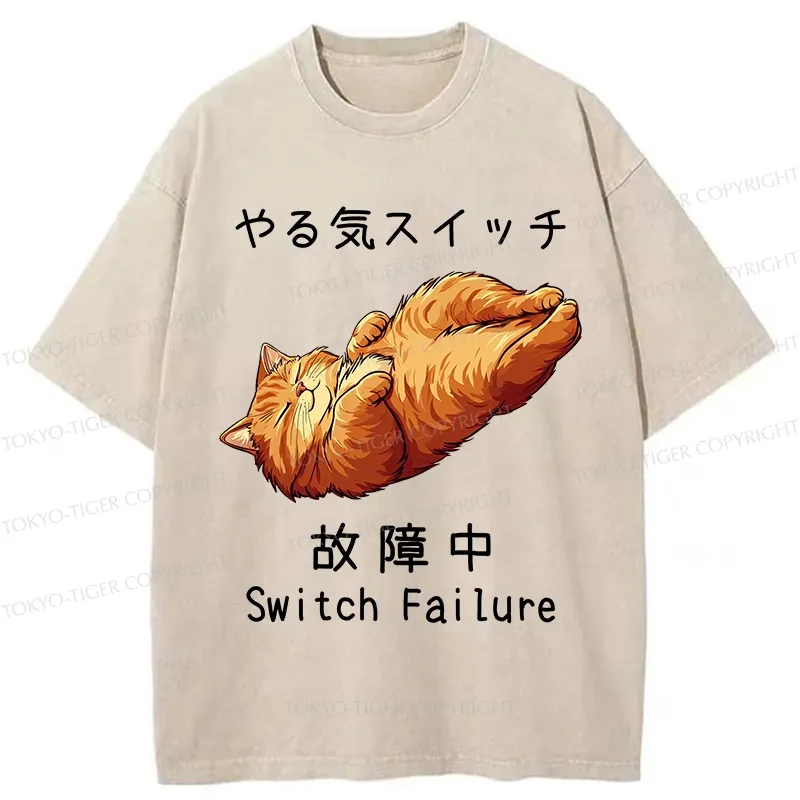Tokyo-Tiger Funny Cat Switch Failure Washed T-Shirt