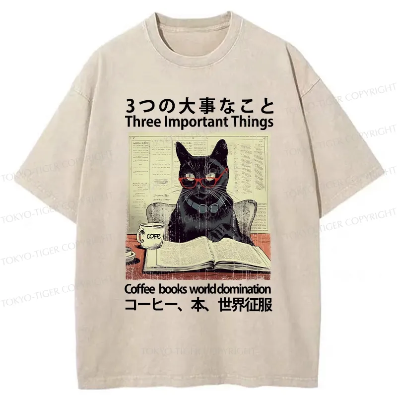 Tokyo-Tiger Three Important Things About Cat Washed T-Shirt