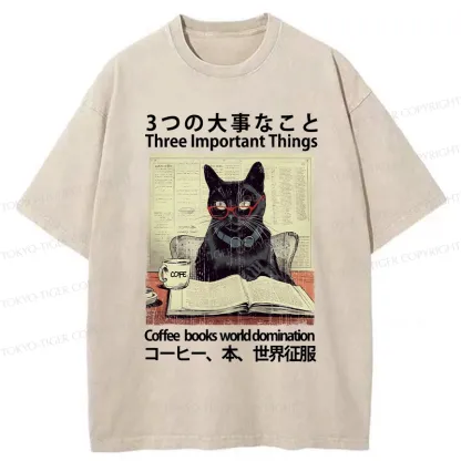 Tokyo-Tiger Three Important Things About Cat Washed T-Shirt