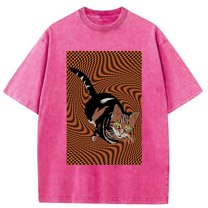 Tokyo-Tiger Psychedelic Orange Cat Washed T-Shirt