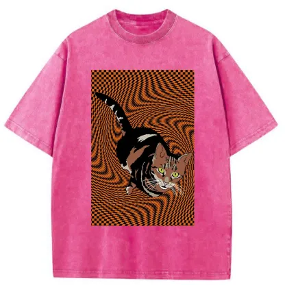 Tokyo-Tiger Psychedelic Orange Cat Washed T-Shirt