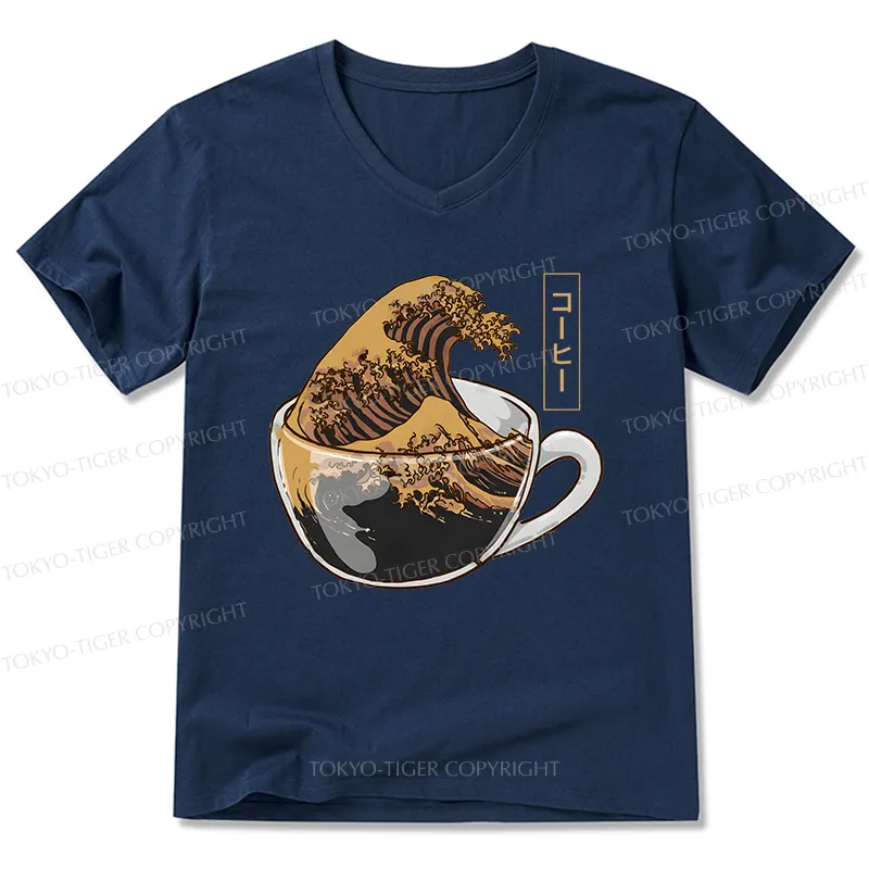 Tokyo-Tiger Coffee Wave V-Neck Classic T-Shirt