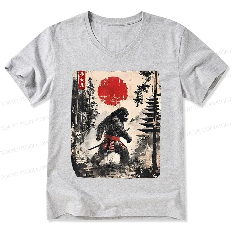 Tokyo-Tiger Japanese Samurai Bigfoot V-Neck Classic T-Shirt