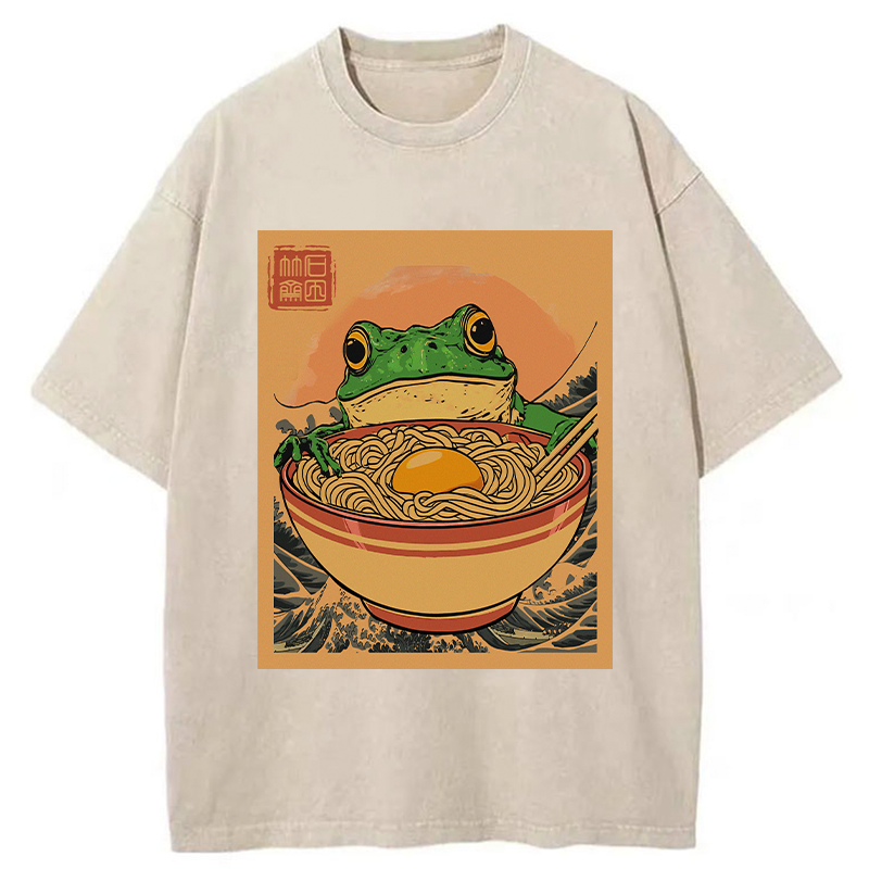 Tokyo-Tiger Ramen Lover Frog Washed T-Shirt