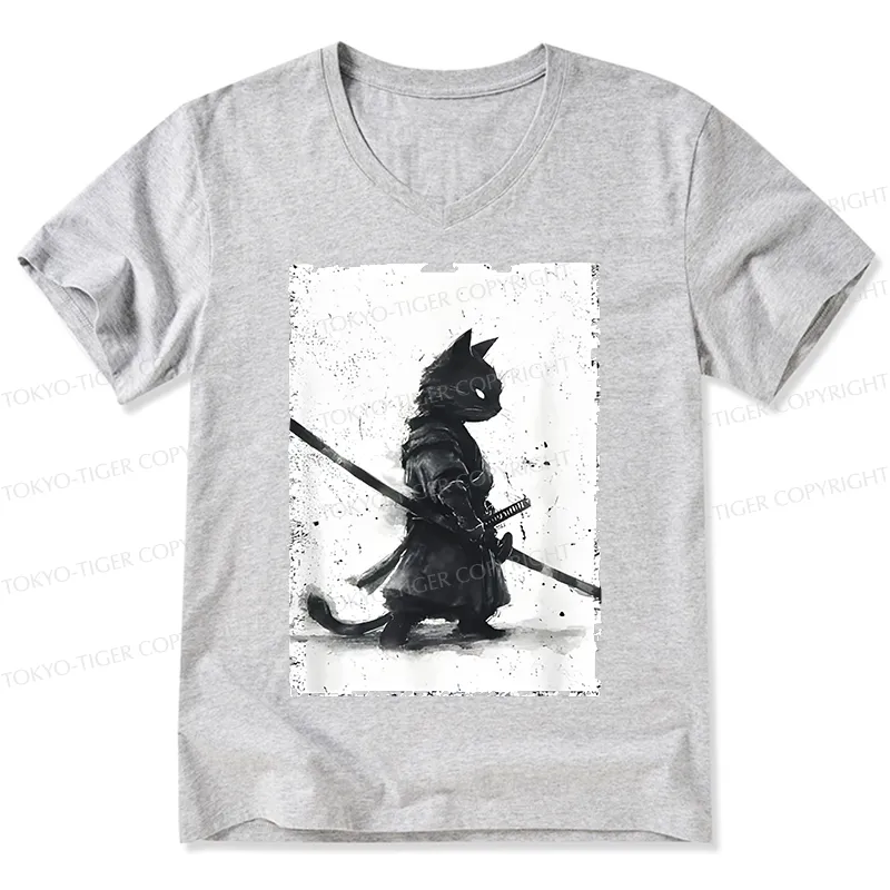 Tokyo-Tiger Retro Cat Samurai Japanese V-Neck Classic T-Shirt