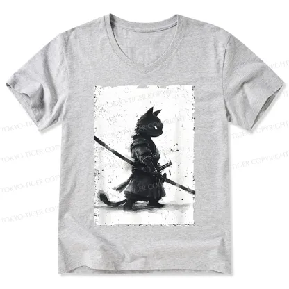 Tokyo-Tiger Retro Cat Samurai Japanese V-Neck Classic T-Shirt