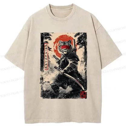 Tokyo-Tiger Retro Tiger Samurai Washed T-Shirt