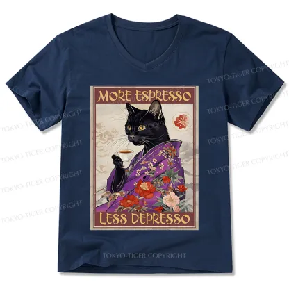 Tokyo-Tiger Japanese Cat Drinking Coffee V-Neck Classic T-Shirt